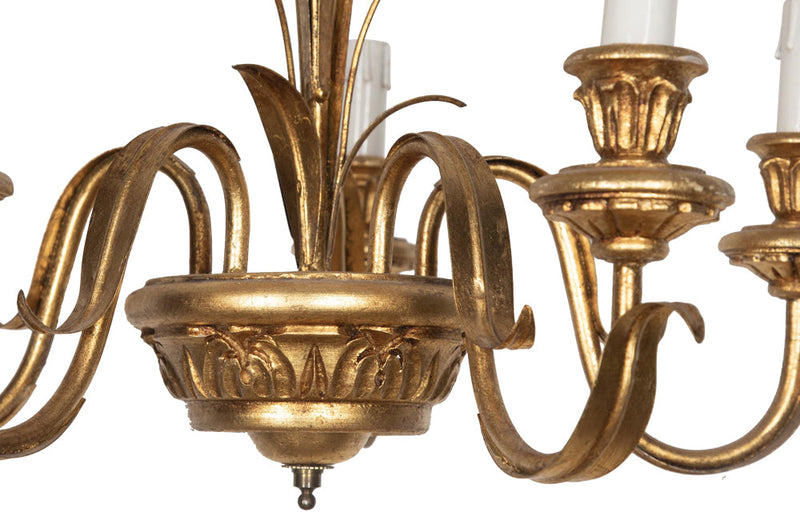 Hollywood Regency style, gilt tole, and giltwood wheat sheaf chandelier 