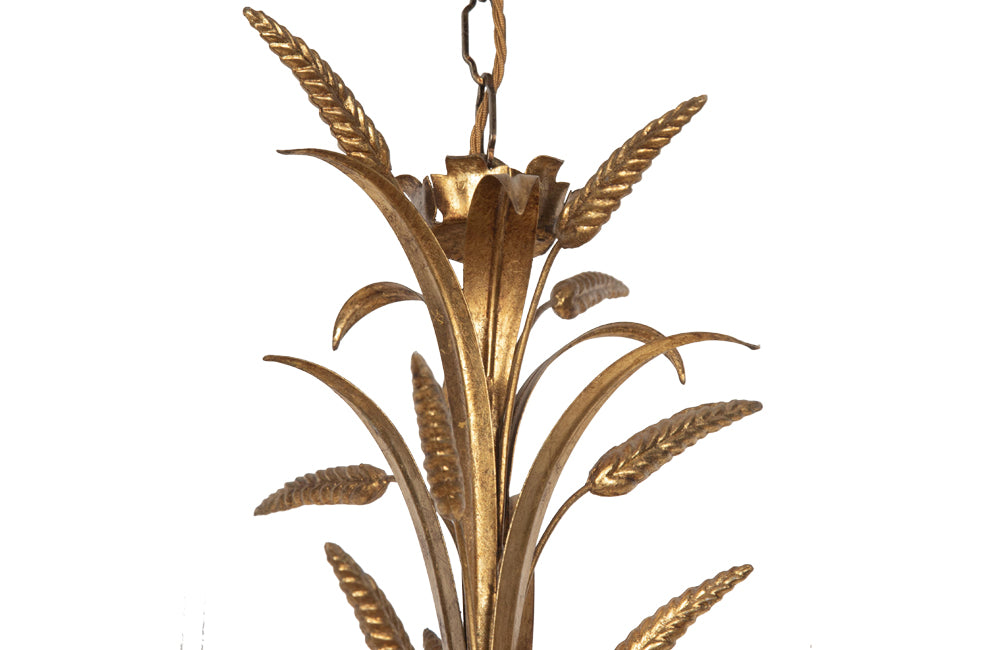 Hollywood Regency style, gilt tole, and giltwood wheat sheaf chandelier 