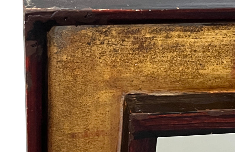 Mid century mirror decorative painted mirror with recessed surround.