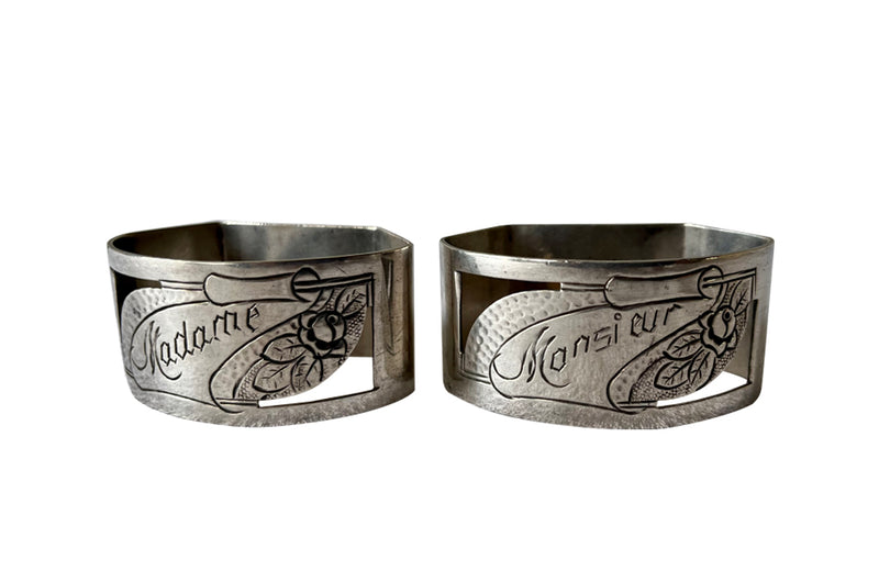 PAIR OF MADAME & MONSIEUR NAPKIN RINGS