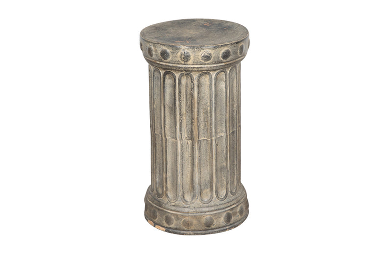 glazed terracotta pedestal is in the Roman style with reeded stem and decorative circular motifs to upper and lower rim - Garden Antiques - AD & PS Antiques 