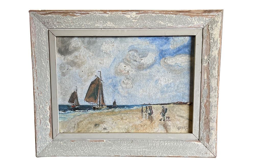 Charming 19th century oil on canvas of a seaside signed Storck scene.