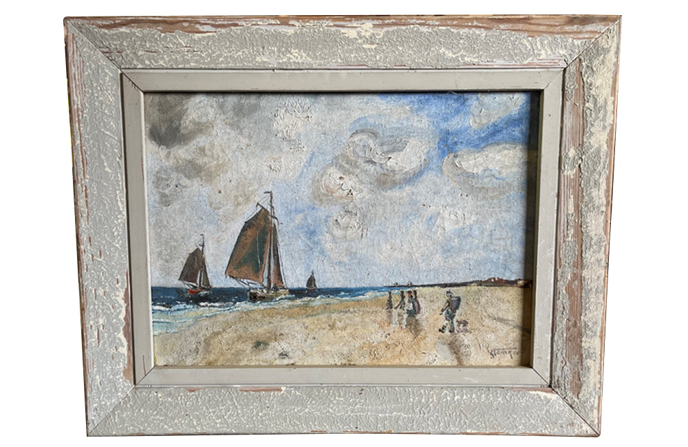 Charming 19th century oil on canvas of a seaside signed Storck scene.