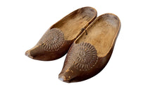 Charming pair of 19th century French wooden carved clogs - French Antiques