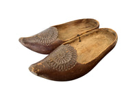 Charming pair of 19th century French wooden carved clogs - French Antiques