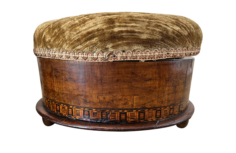 Antique Italian round upholstered lidded footstools - Antique Furniture - Antique Stools - AD & PS Antiques