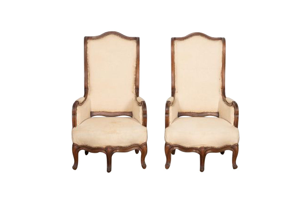 Pair of 19th Century Louis XV Revival Style high back Armchairs - French Antique Furniture - Antique Chairs - AD & PS Antiques  