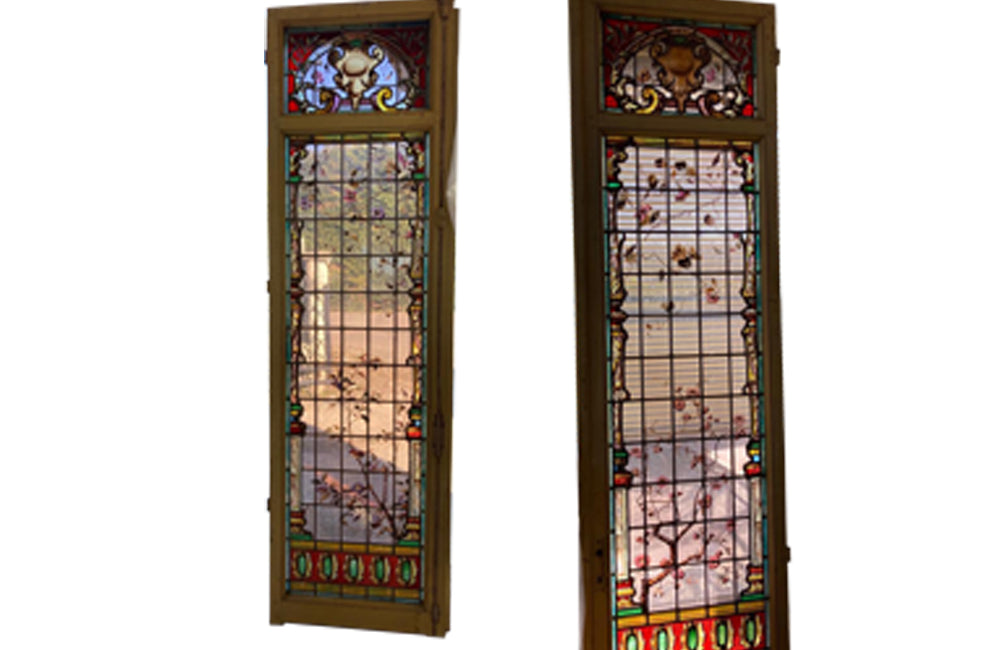 beautiful pair of 19th century stained glass panel doors.