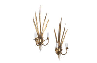 Pair of vintage Spanish gilt metal wall appliques in the form of reeds. 