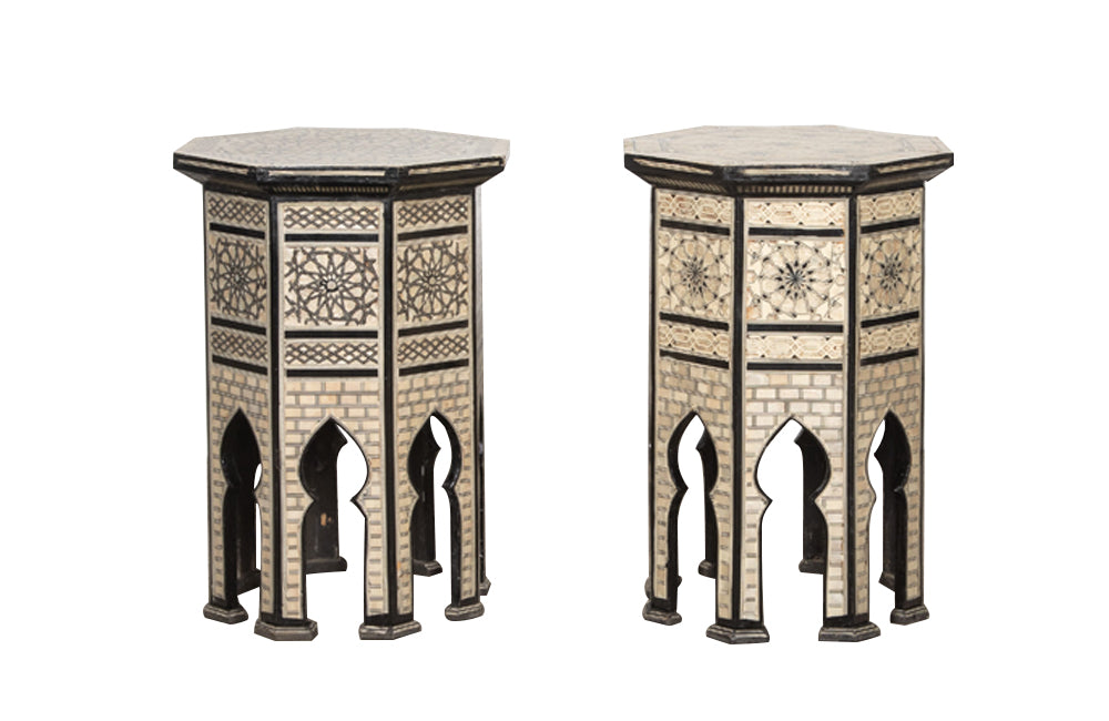 pair of Syrian Moorish style octagonal side tables with mother-of-pearl inlay