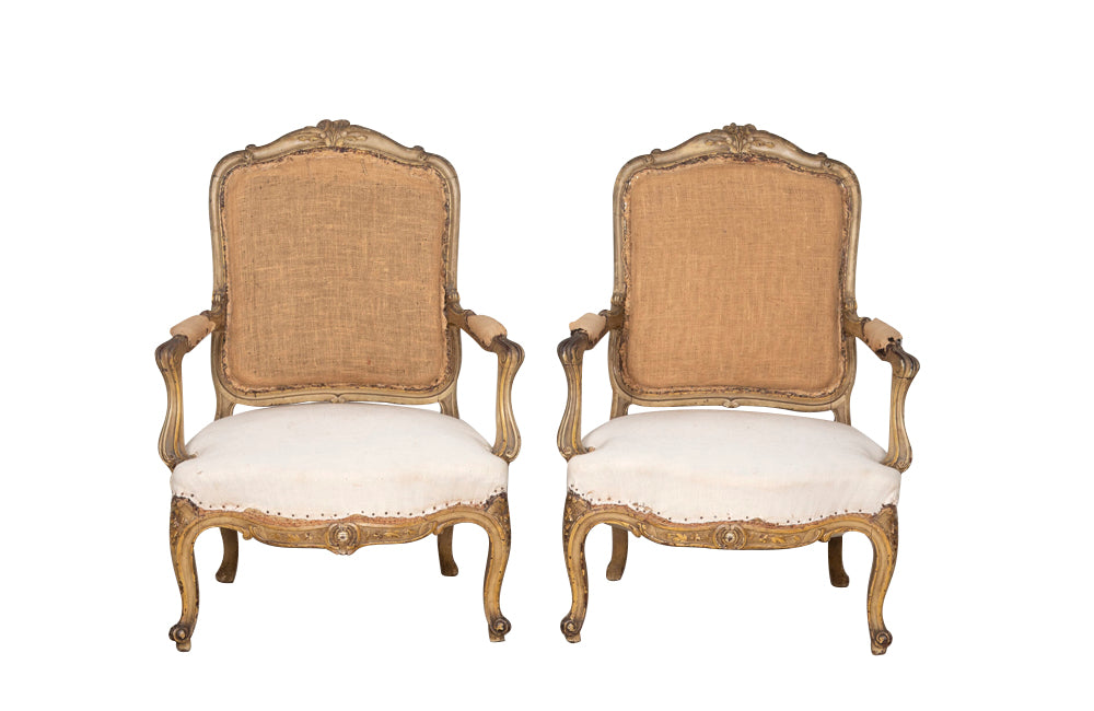 PAIR OF LOUIS XV REVIVAL OPEN ARMCHAIRS