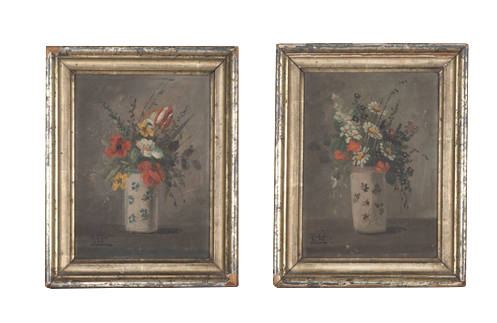 Pair of small French Framed still-life paintings of flowers - French Antiques - Decorative Antiques - AD & PS Antiques