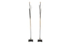 Pair of elegant iron floor lamps in the form of stylised reeds and the stem and square base in black and the leaves gilded.