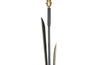 Pair of elegant iron floor lamps in the form of stylised reeds and the stem and square base in black and the leaves gilded.