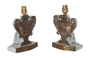 Pair of pressed metal tole 19th century urn table lamps