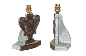 Pair of pressed metal tole 19th century urn table lamps