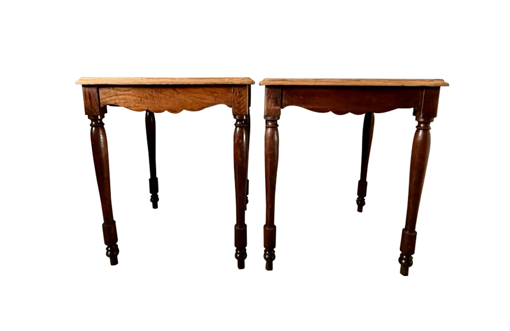 Pair of French square wooden bistro tables with scrubbed tops circa1920