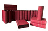 Collection of 19 Spanish faux book file boxes with fabric binding and covers.