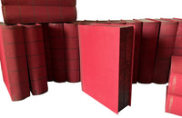 Collection of 19 Spanish faux book file boxes with fabric binding and covers.