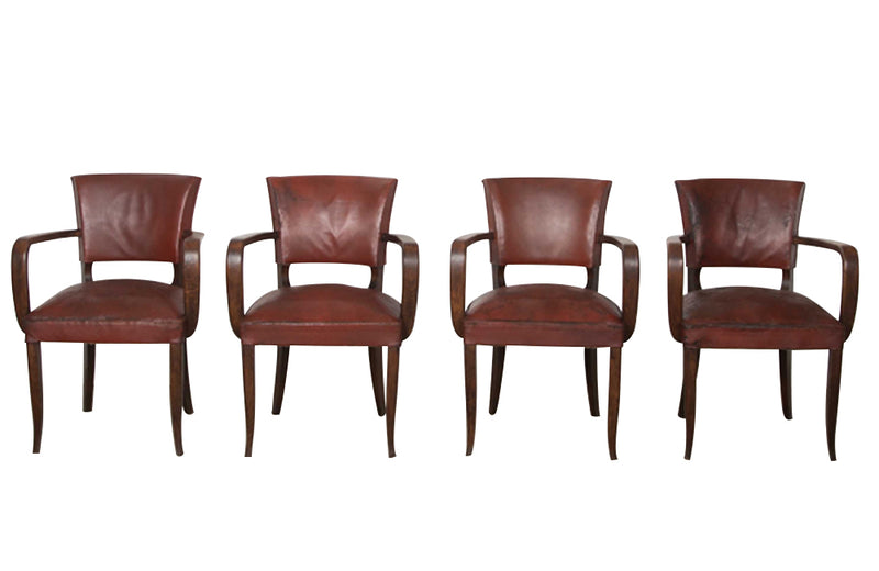 SET OF FOUR LEATHER BRIDGE CHAIRS