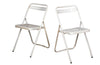set of six white French metal folding seats inscribed to the back rests with 'Ville de Marseille', Designed by Jean Souvigne in 1965, these chairs are called 'Plichaise'.