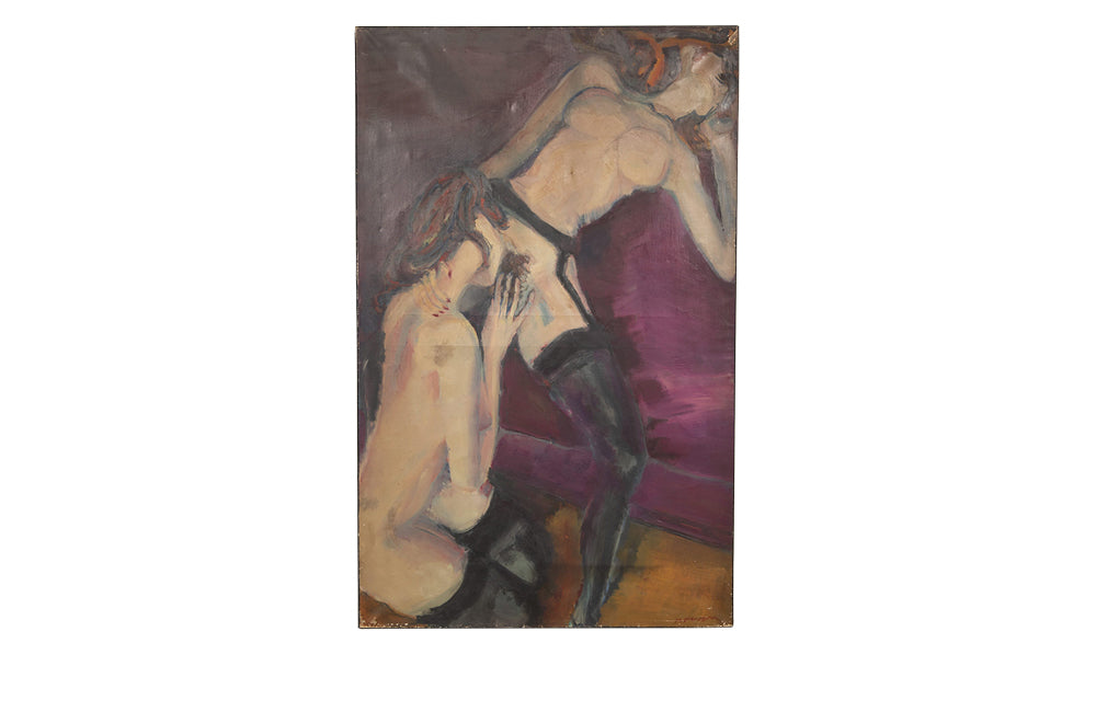 LES DEUX AMIES Signed Erotic Painting By J.J Morvan