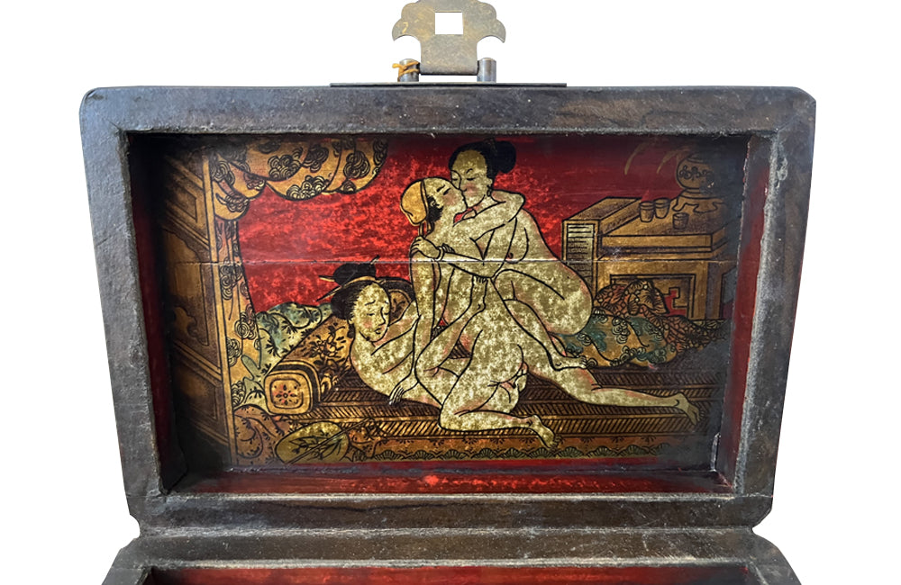 Small 20th Century Chinese Box with Interior Erotic Scenes