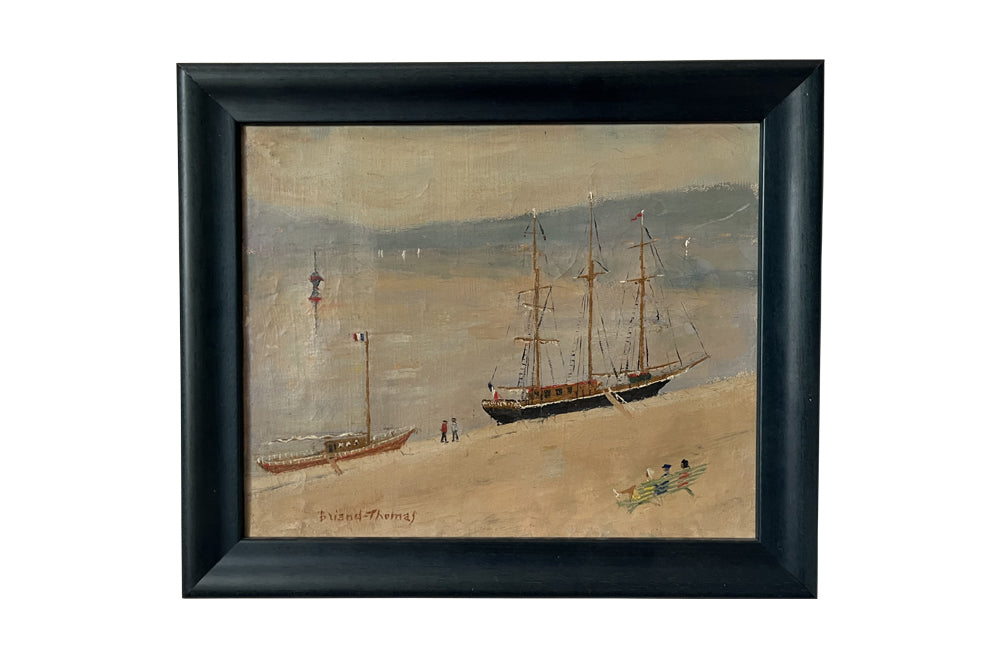 20th Century signed Small Framed Seaside Oil Painting - French Antiques