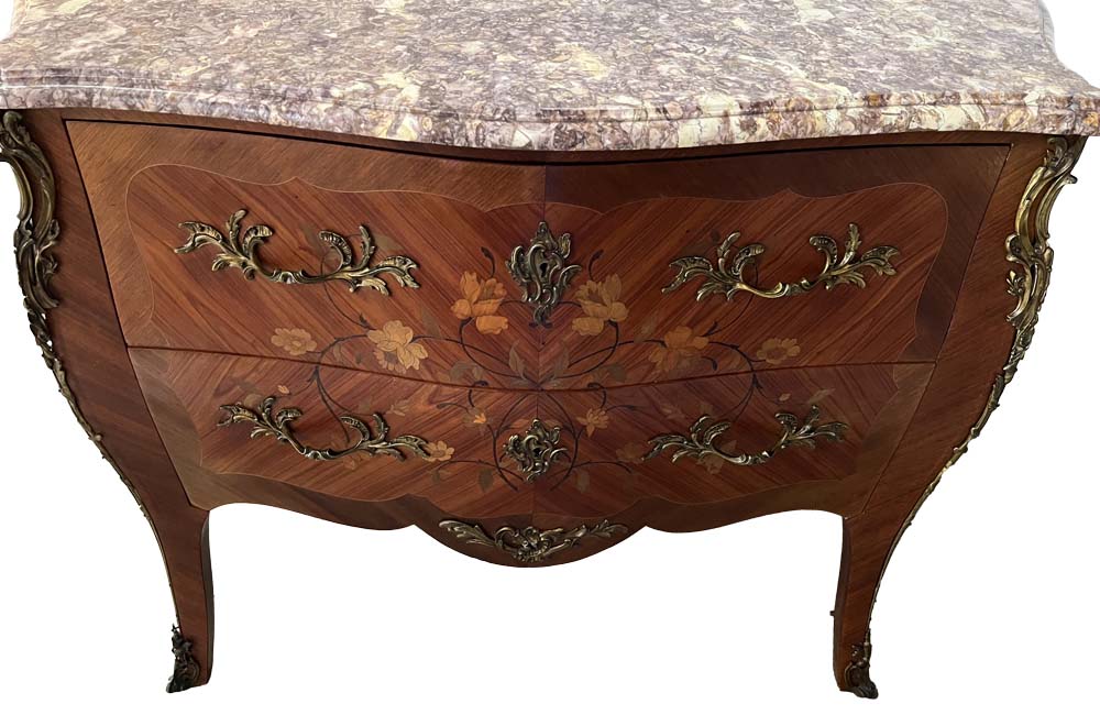 Louis XV 2-Drawer Commode with Marquetry Decoration Reddish Marble Top –  Nick Brock Antiques