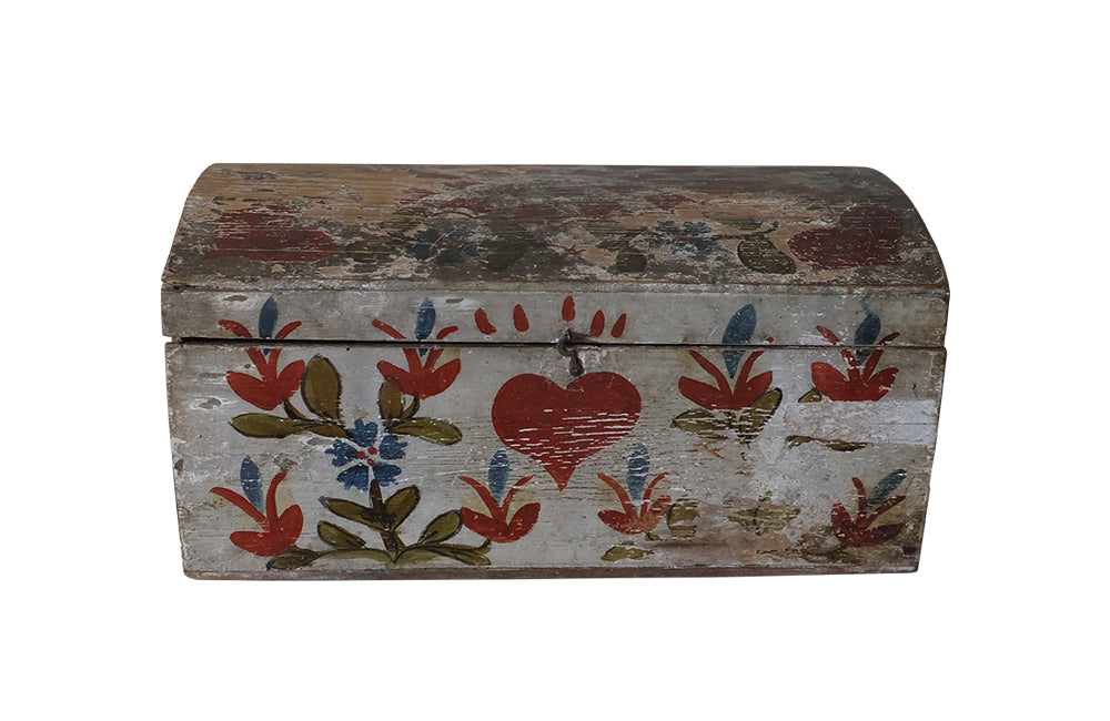 French 19th century Painted Marriage Box-Painted Coffer-Decorative Accessories-French Antiques-Folk Art-Storage Furniture-Decorative Boxes-AD & PS Antiques