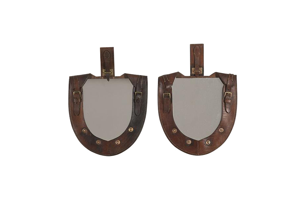 Pair of Trench Art Leather Mirrors - Trench Art - Mirrors - Wall Decoration - Leather Mirrors - Decorative Mirrors - French Decorative Antiques - Antique Shops Tetbury - AD & PS Antiques