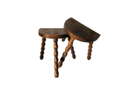 French bobbin milking stools - Vintage wooden stools - demi lune tripod stools - Decorative Antique Furniture - AD & PS Antiques