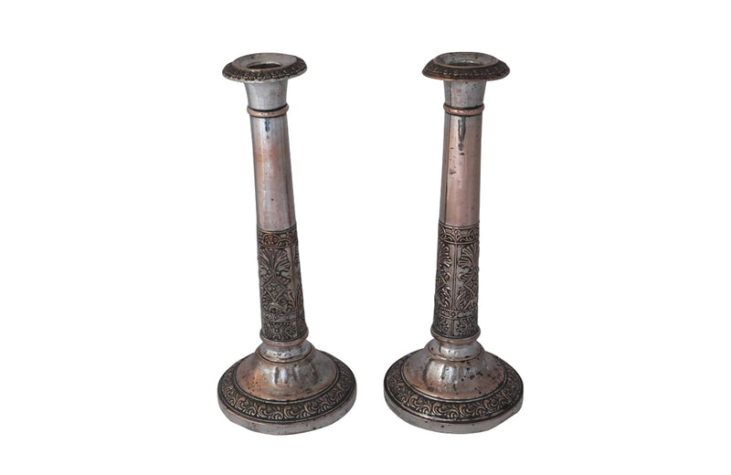 Pair of Neo Classical Revival Candlesticks-19th Century Silverplate Candlesticks-Antique Candle Holders-Decorative Accessories-French Antiques-AD & PS Antiques