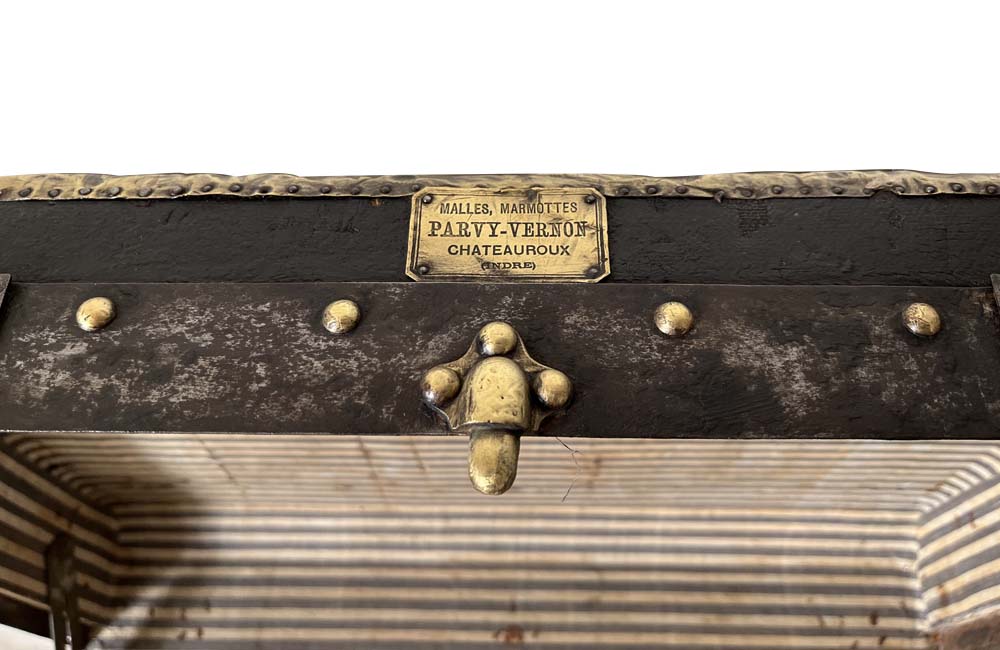 Studded Black Travelling Trunk By Parvy-Vernon - Decorative Antiques - French Antique Furniture - French Antiques - Antique Luggage - Antique Trunk - AD & PS Antiques