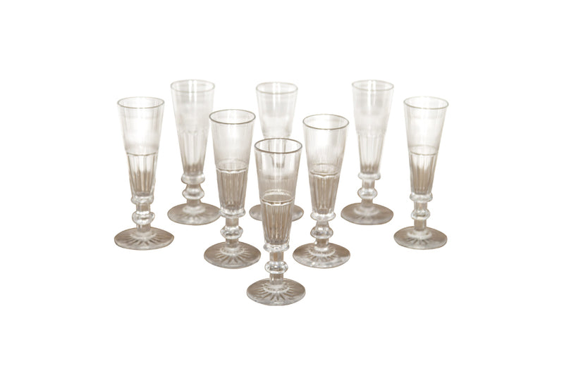 Set of Eight Antiques Crystal Champagne Flutes-French Antiques-Antiques Glassware-Champagne Flutes-French Champagne Glasses-AD & PS Antiques