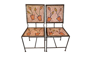Pair Of Quirky Mosaic Iron Chairs - French Decorative Garden Antiques - Garden Chairs - Mid Century Modern - Quirky Antiques -  Side Chairs - Garden Chairs - Conservatory Furniture - Orangery - Mosaic - Iron Chars - Antique Shops Tetbury - adpsantiques - AD & PS Antiques