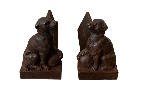 Pair Of Iron Seated Dog Andirons - French Decorative Antiques - Fireplace Accessories - Fireplace Antiques - Andirons - Firedogs - Decorative Accessories - Antique Shops Tetbury - adpsantiques - AD & PS Antiques 