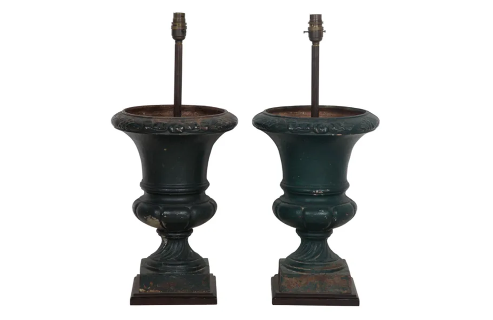 PAIR OF IRON MEDICI URN TABLE LAMPS