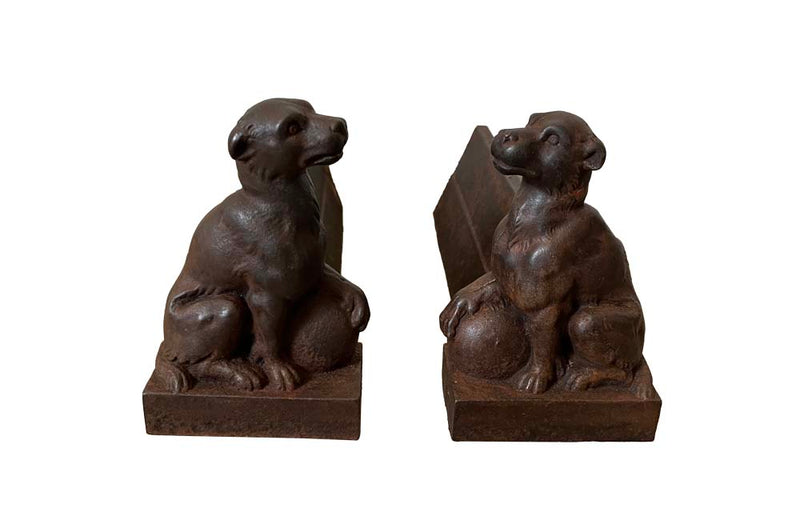 Pair Of Iron Seated Dog Andirons - French Decorative Antiques - Fireplace Accessories - Fireplace Antiques - Andirons - Firedogs - Decorative Accessories - Antique Shops Tetbury - adpsantiques - AD & PS Antiques 