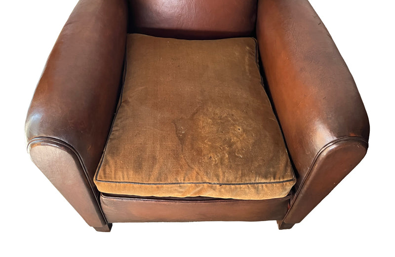 Pair Of 1950s Leather Club Chairs - French Mid Century Furniture - Leather Club Chairs - Leather Armchairs - Club Chairs - AD & PS Antiques