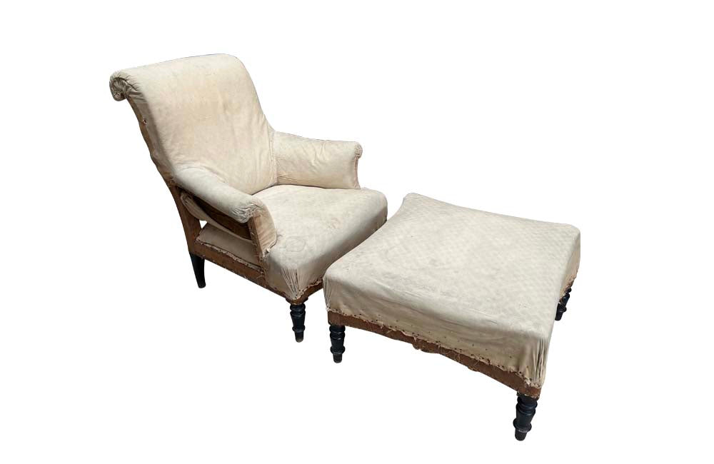 Country house, French, scrolled back two-piece Duchesse Brisée / Daybed. Antique Chairs - Antique Armchair - French Antique Chairs - French Antique Furniture - AD & PS Antiques