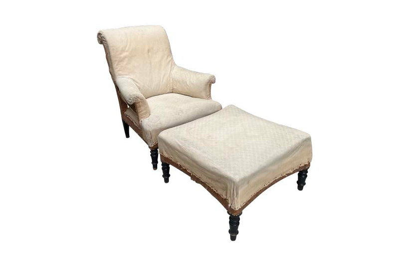 Country house, French, scrolled back two-piece Duchesse Brisée / Daybed. Antique Chairs - Antique Armchair - French Antique Chairs - French Antique Furniture - AD & PS Antiques