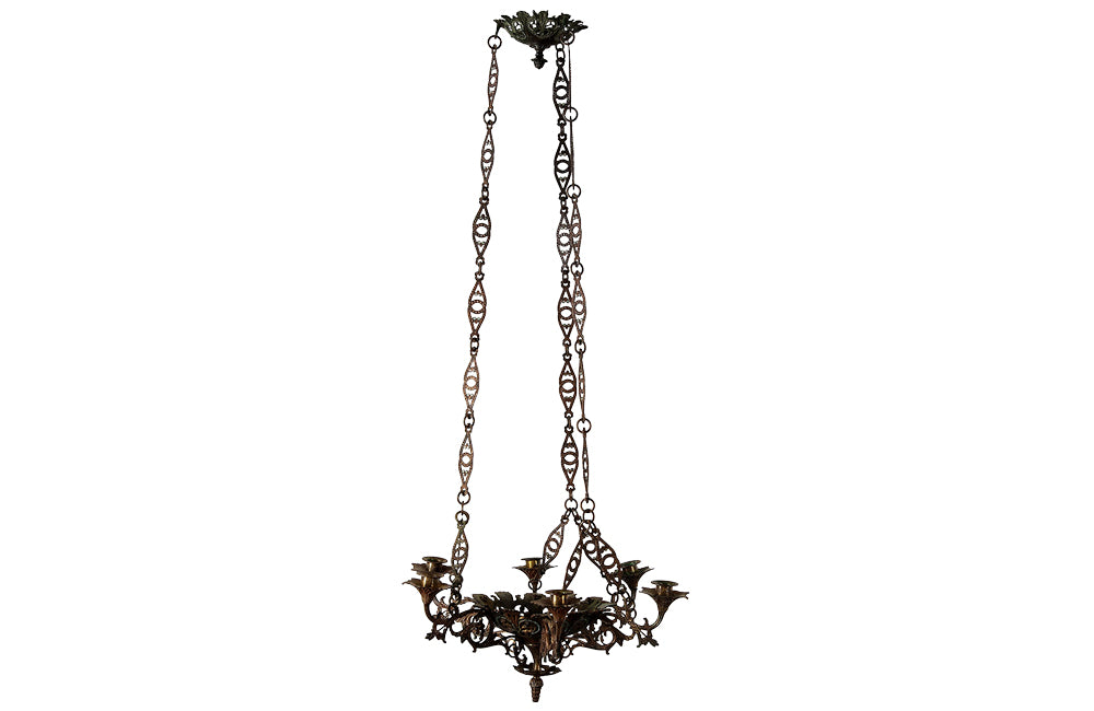 French neogothic revival chandelier - Ecclesiastic hanging light - candle lighting – chandelier - antique lighting - antique chandelier - french antiques - AD & PS Antiques