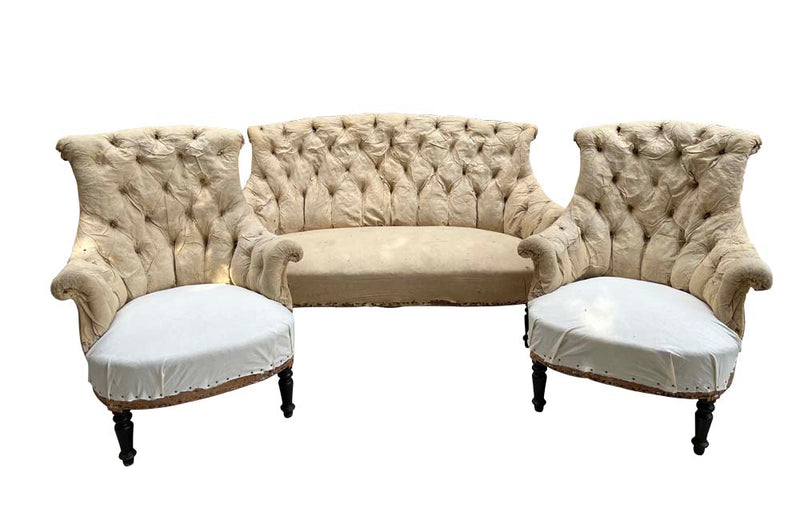 Pair Of French Napoleon III Tufted Armchairs - French Antique Furniture - Antique chairs - Antique Armchairs - French Antique Chairs - Scroll Back Armchairs - Antique French Armchairs -  - AD & PS Antiques 