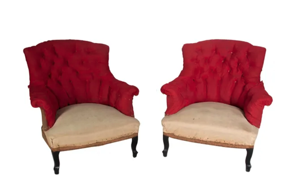 PAIR OF TUFTED ARMCHAIRS