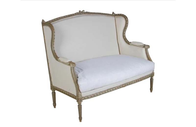 Elegant Louis XVI Revival wing back sofa with carved roses - Antique French Sofas