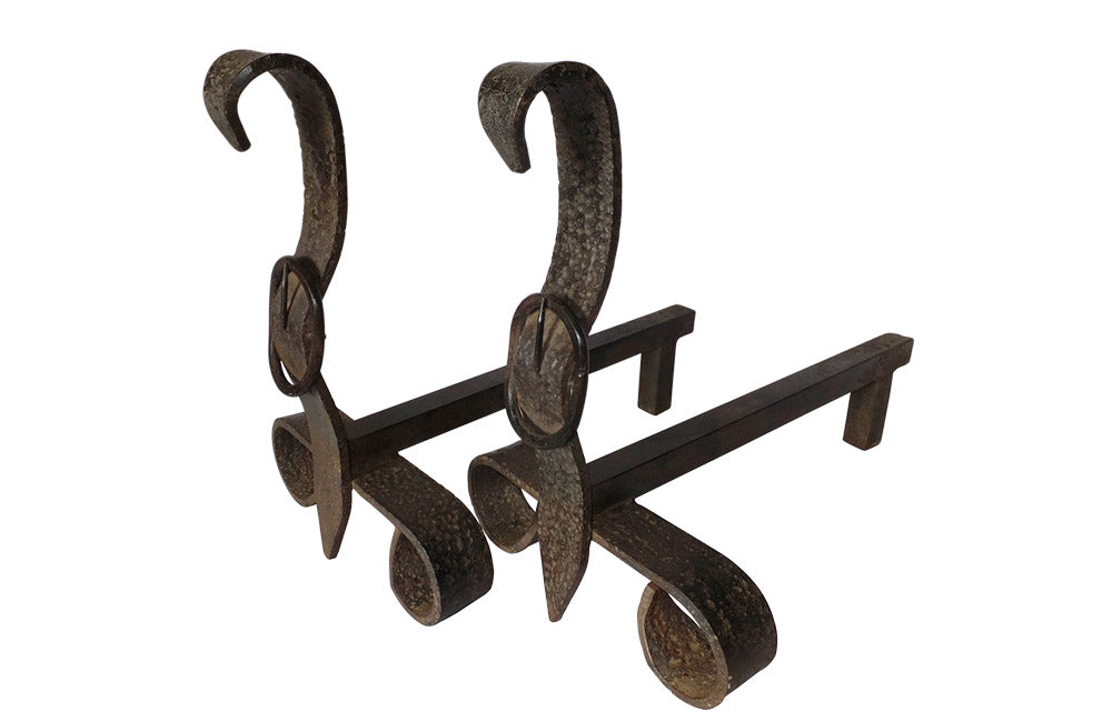 PAIR OF IRON BUCKLE ANDIRONS