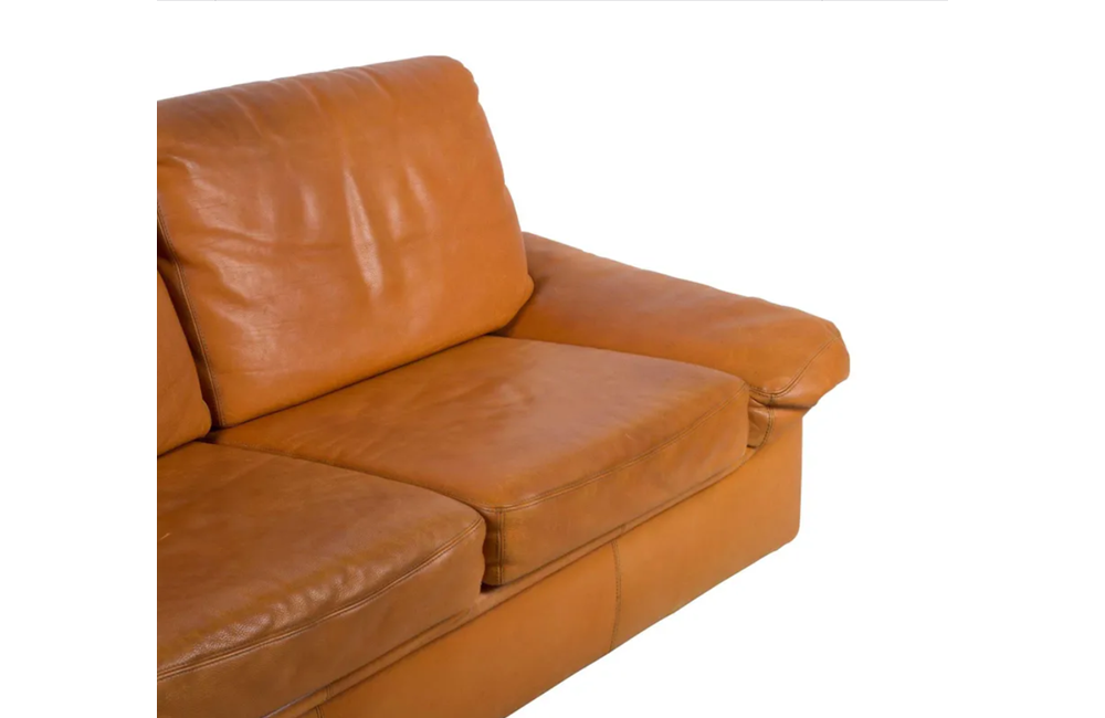 Mid Century Burov tan leather sofa - Mid Century Furniture