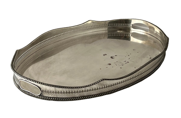 LARGE ENGLISH WORN SILVERPLATE OVAL TRAY