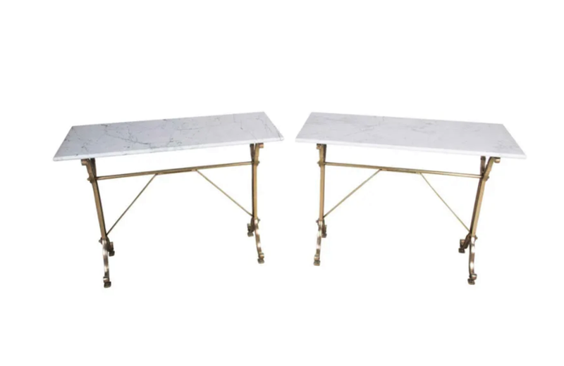 Pair of Stylish Brassed Bistro Tables - French Garden Table - AD & PS Antiques